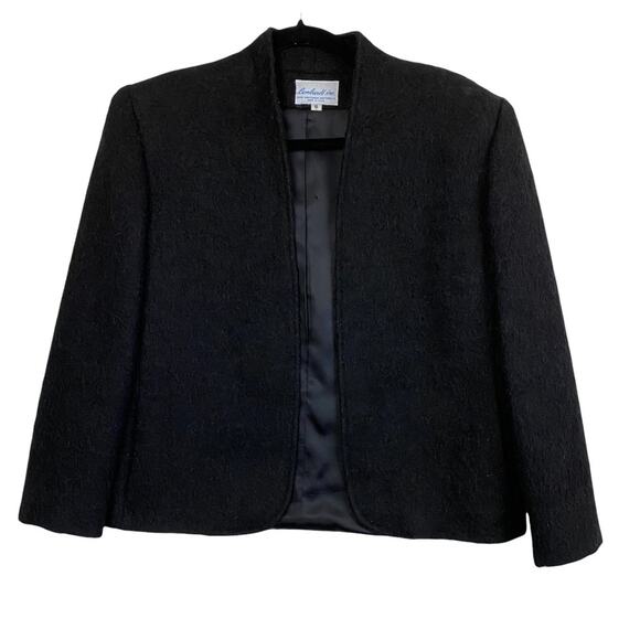 Lombardi Vintage Black Wool Mohair Open Front Jacket Size 6 - Picture 1 of 7